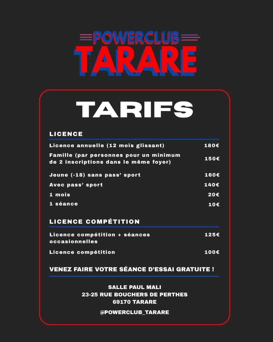 Powerclub Tarare – carrousel tarifs, suite